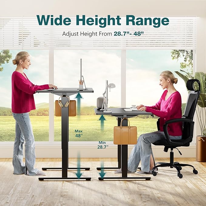 Sweetcrispy Electric Standing Desk Adjustable Height 55x24 Inch Sit Stand Up Home Office Desks Memory Computer Workstation PC Work Table with Preset Splice Wood Board Metal Frame Black