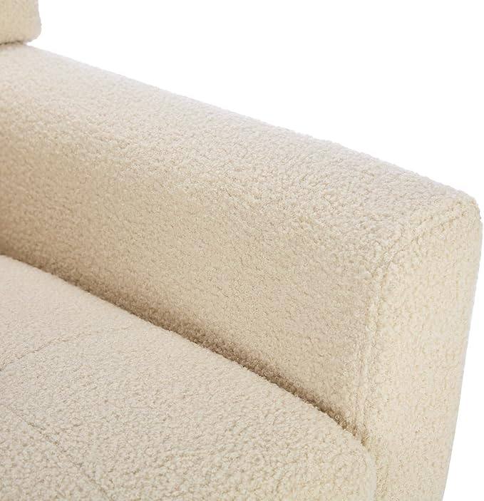 Modern Soft Teddy Material Ergonomics Accent Chair Living Room Chair Bedroom Chair Home Chair with Black Legs for Indoor Home White Teddy Fabric