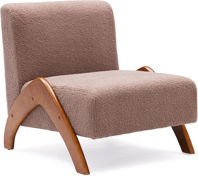 Oversized Accent Chair upholstered armless mid Century Modern Living Room Chair with Wooden Legs for Bedroom/Office/Cafe Sherpa Brown