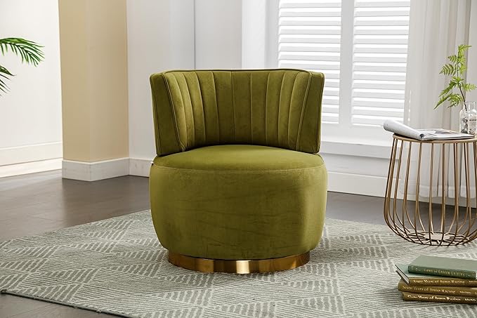 360 Degree Swivel Cuddle Barrel Accent Sofa Chairs Round Armchairs with Wide Upholstered Fluffy Velvet Fabric Chair for Living Room Bedroom Office Waiting Rooms