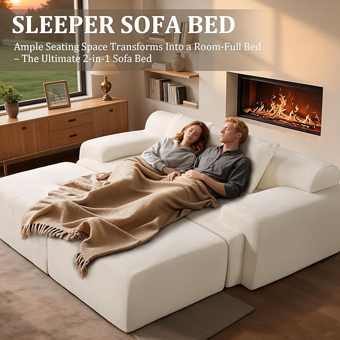 108 Cloud Sectional Couch Comfort U Shaped Boneless Couch for Living Room Extra Deep Seats No Assembly Minimalist Modular Sofa Corduroy (Off-White U-Shaped:3+2)