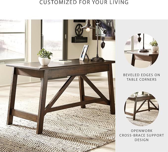 Signature Design by Ashley Baldridge Home Office Desk Rustic Industrial Desk With Drawers Wood Construction Smooth-Gliding Storage for Workspaces Ideal Office Desk for Home Offices Brown