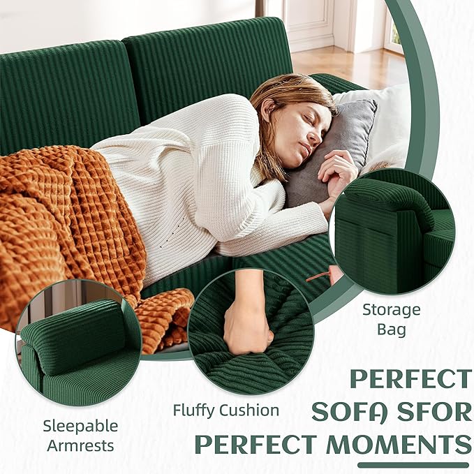 Vongrasig Convertible Sectional Couch 3 Seat L Shaped Sofa with Removable Pillows Linen Fabric Small Modern Couch Mid Century for Living Room Apartment and Office Green