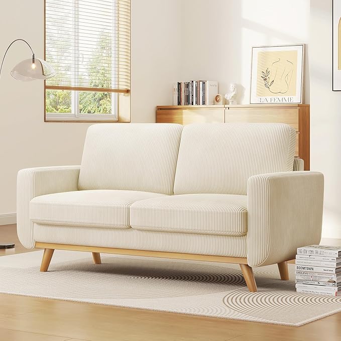 Vesgantti 68 Loveseat Sofa Beige Comfy Corduroy Couch with Spring Cushion Modern Sofa with Deep Seat for Bedroom &amp Living Room