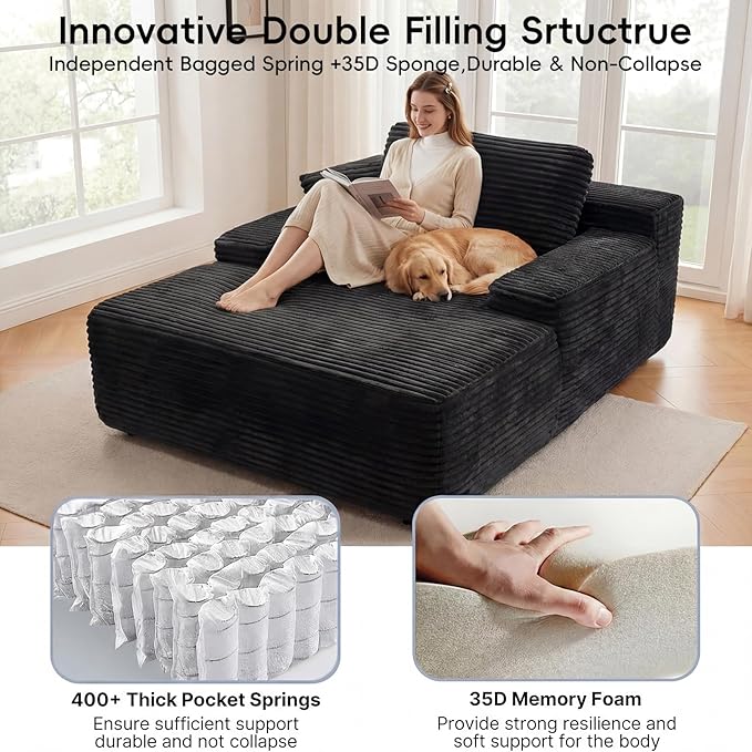 67”Chaise Lounge Chair Indoor Oversized Corduroy Boneless Chair Large Corduroy Upholstered Floppy ChairDeep Seat Sleeper CouchCloud Sofas Couches for Living Room No Assembly Required