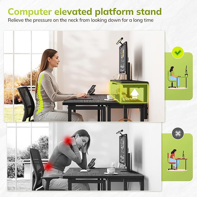 Folding DeskFoldable Computer Desk with Monitor Stand39.4 Inch Gaming Desk with LED Lights &amp HooksSpace Saving Sofa Table for CouchHome Office Desk for Bedroom Living RoomBlack