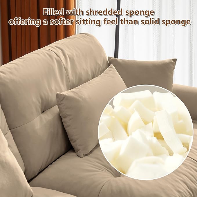 Oversized L Shaped Sectional Sofa 3 Seater Modular Velvet Cloud Couch with Ottoman Large Fluffy Couch Set for Living Room Camel