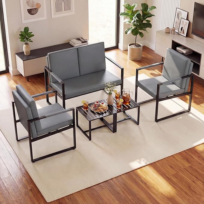 Giantex Modern Loveseat Sofa 2-Seater Sofa with Solid Metal Frame &amp Removable Back Cushions Spacious Seat &amp Supportive Armrests Indoor Couch for Living Room Bedroom Office (Gray)