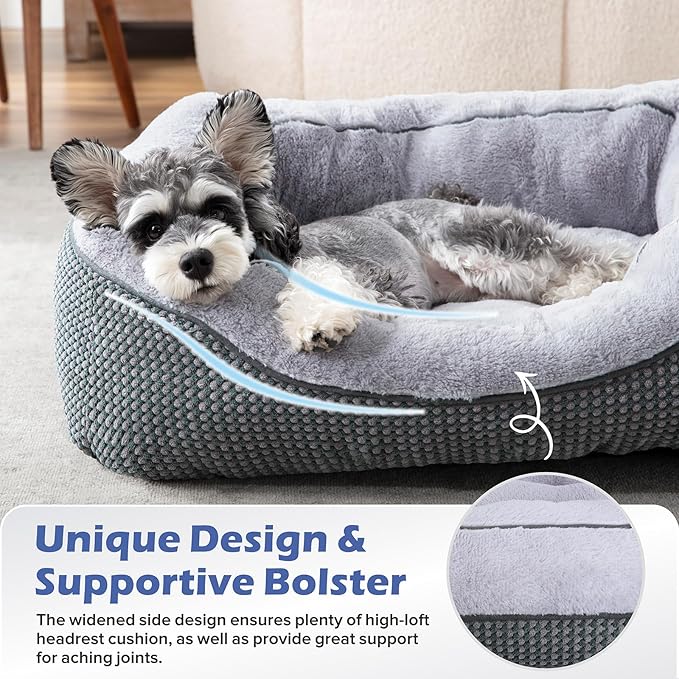 INVENHO Medium Dog Beds for Medium Dogs Washable Rectangle Dog Bed Medium Size Dog Orthopedic Dog Bed Warming Soft Calming Sleeping Puppy Bed Durable Pet Bed with Anti-Slip Bottom M(30x24x9)