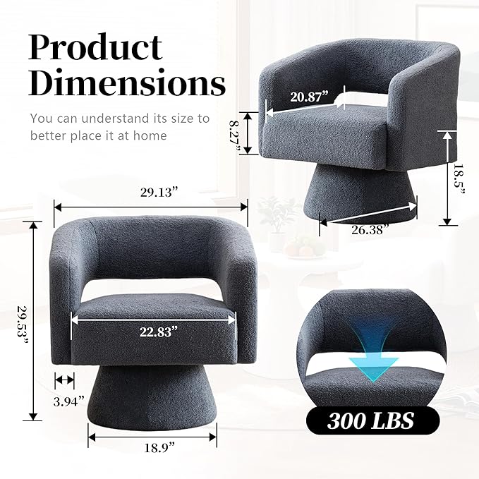Accent Barrel Chair Set of 2 Modern Teddy Bear Velvet Club Chair 360° Swivel Degree Dressing Chair Suitable for Living Room Reading Room Bedrooms Office Blue
