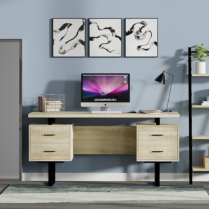 60'' Mariposa Home Office Computer Desk - Reclaimed White Oak Top Reclaimed White Oak Body Black Metal Black Hardware