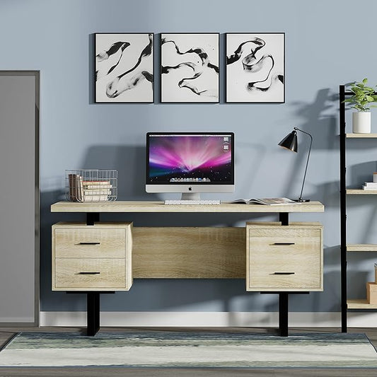 60'' Mariposa Home Office Computer Desk - Reclaimed White Oak Top Reclaimed White Oak Body Black Metal Black Hardware