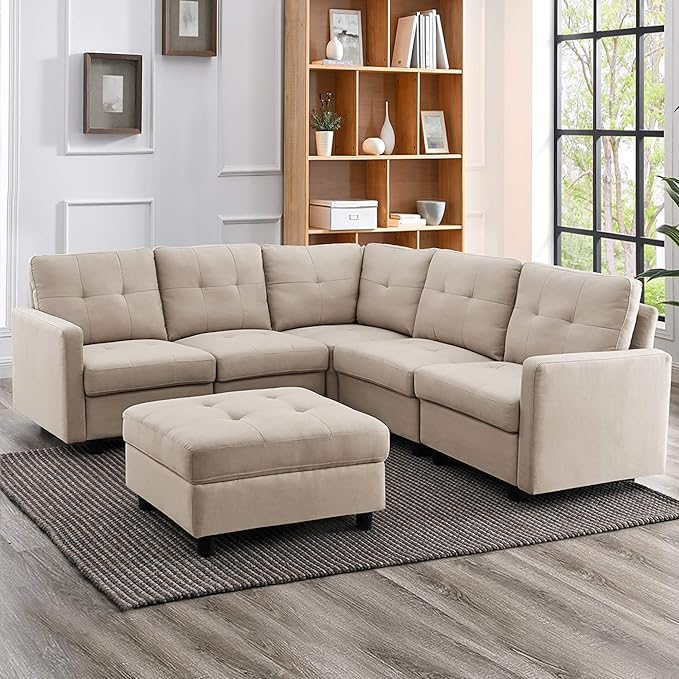 DAZONE Armless Accent Chair Modular Sectional Sofa Middle Seat Standalone Slipper Chair for Living Room Bedroom Convertible Furniture Module Linen Fabric Grey