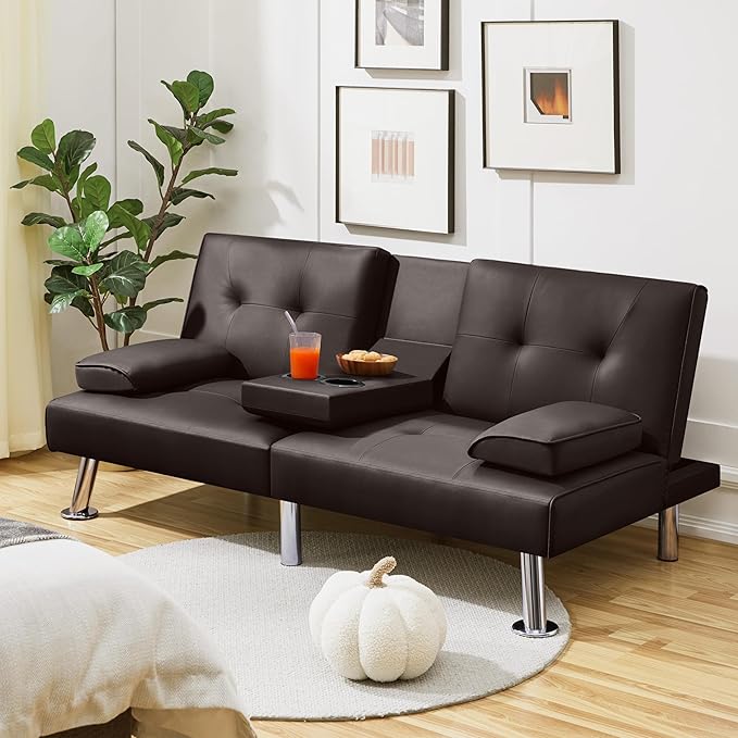 Yaheetech Convertible Sofa Adjustable Couch Sleeper Modern Faux Leather Home Reversible Loveseat Removable Armrests 3 Angles 772lb Capacity Espresso