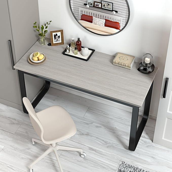 Jerry &amp Maggie 55 inch Work Desk for Home Office Desk with Shelves Large Desk with Metal U Leg for Study Modern Wood Table top Ashes