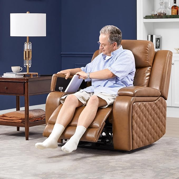 Watson &amp Whitely Genuine Leather Power Recliner Chairs for Adults Zero Gravity Recliner with Power Headrest &amp Hidden Storage Electric Reclining Sofa Chair for Living Room Home Office Saddl