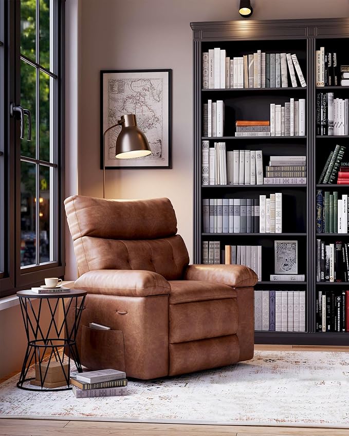 Garvee Recliner Chair Oversized Reclining Sofa Adjustable Manual Recliner Lounge Chair with Massage &amp Heat - Retro Brown