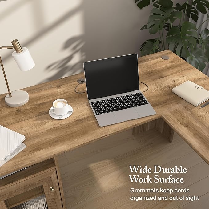 Bush Home Cabot 60W L Shaped Computer Desk with Storage in Reclaimed Pine 60-inch Corner Table with Drawers for Home Office Workspace
