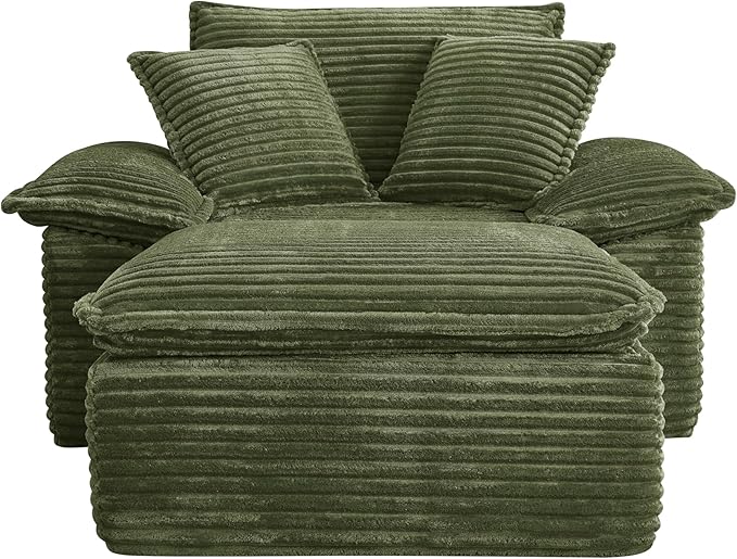 Oversized Armchair with Ottoman Corduroy Reading Chair for Bedroom &amp Living Room Modern Floor Sofa Chair Comfy Lazy Lounge Chair No Assembly Required Green