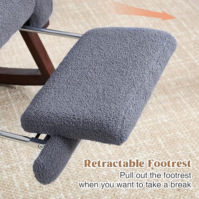Rocking Chair Nursery with Foot Rest Teddy Nursing Rocking Chairs for Mom Breastfeeding Rocker Glider Chair with High Backrest for Living Room Bedroom Blue Grey