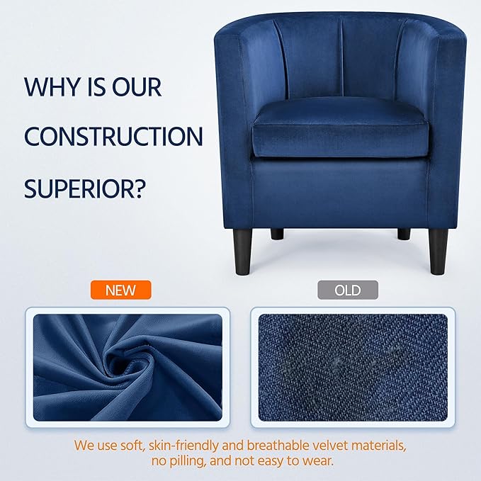 Topeakmart Velvet Club Chair Elegant Style Accent Chair Upholstered Armchair for Living Room Reception Room Bedroom Blue
