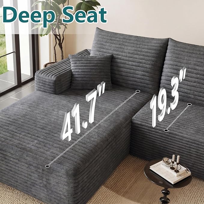 95 Modular Sectional Couch Boneless L Shaped Cloud Sofa with Chaise Lounge Corduroy Upholstered Couches Memory Foam Deep Seat No Assembly Required Ideal for Living Room(Dark Gray Left Facing)