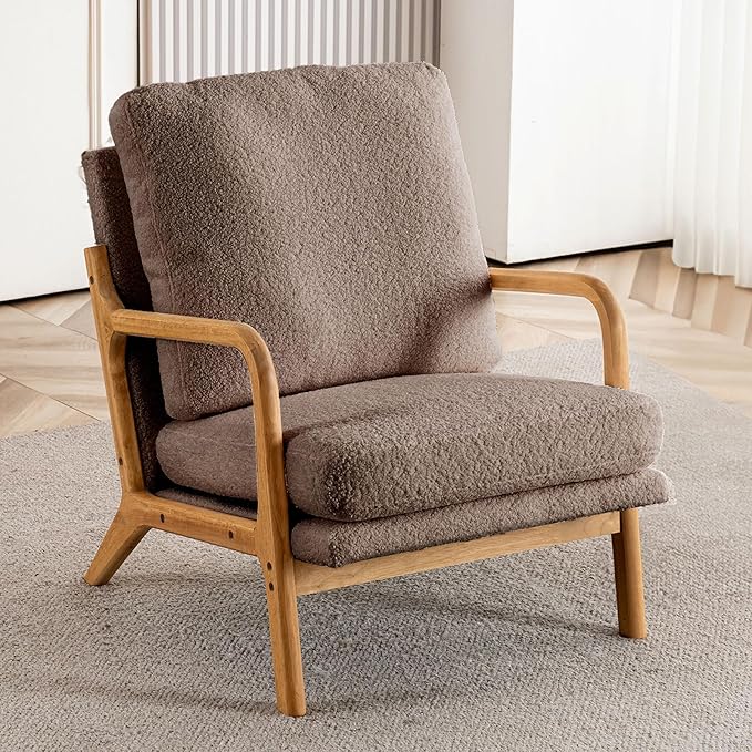 Mid Century Modern Accent Chairs for Living Room 23” Wide Comfy Chair for Bedroom Small Cozy Sherpa Reading Chairs for Adults 108° Lounge Arm Chair Indoor with Detachable Cover 5.5 Foam Cushion