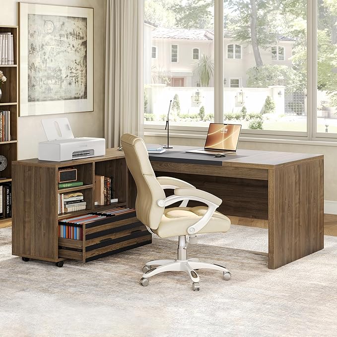 LITTLE TREE L-Shaped Computer Desk with File Cabinet Combo 63-Inch Office Desk 31-Inch Filing Cabinet with Storage &amp Drawer for A4/Letter/Legal Size File Large Business Furniture for Home Offic