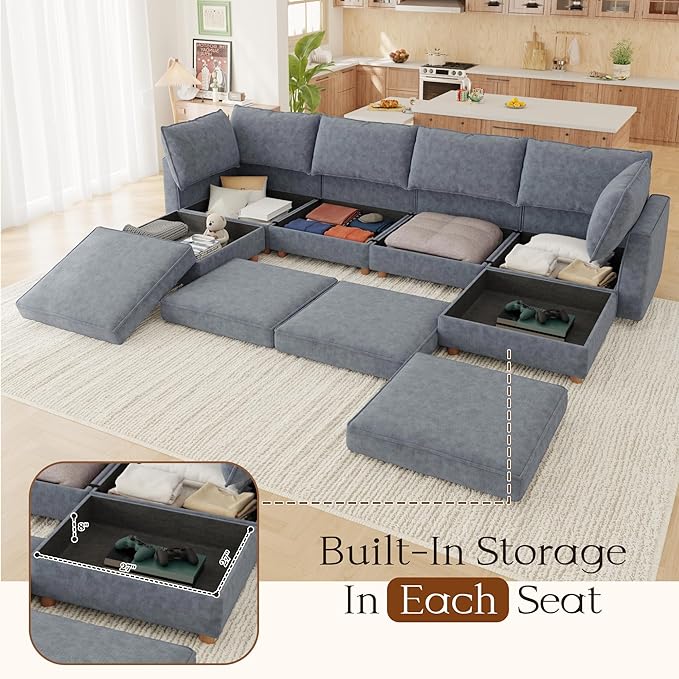 93'' Modular Sectional SofaFSC Certified 4 Seater Sectional SofaChenille Couch with Removable Washable CoversModern Couch with OttomanU Shaped Couch with StorageBeige Couches for Living Room