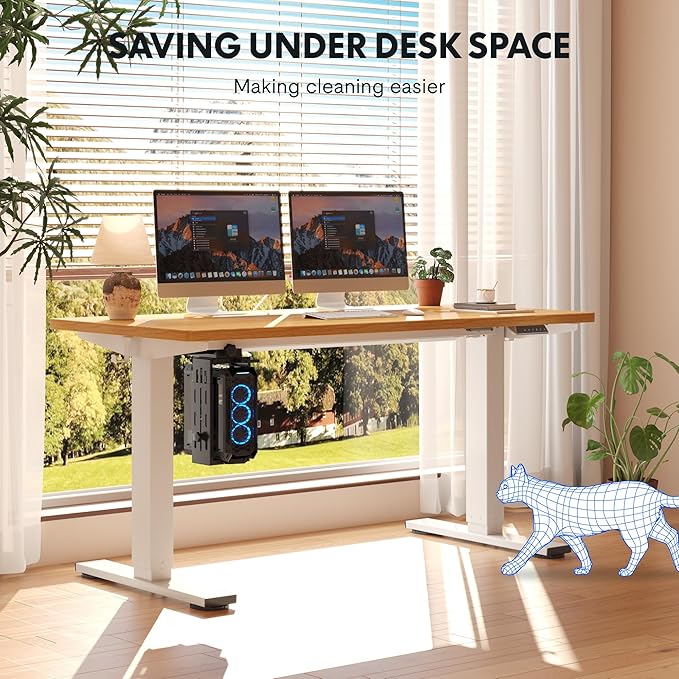 FLEXISPOT EN2 55''x28'' Electric Standing Desk with PC Stand Bundle 1 Whole-Piece Desktop Easy-to-Install Hanging Design PC Mount Bundle for Home Office Game &amp Small Spaces White