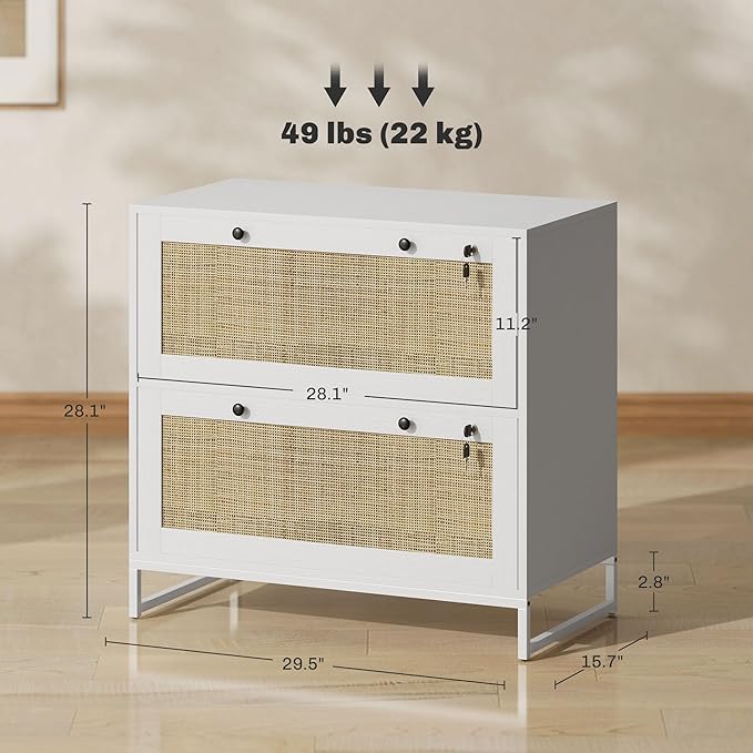 2 Drawer File Cabinet with LockSmall Filing Cabinet Under Desk Storage Cabinet Organizer Locking Drawers for Home Office with Adjustable Hanging BarWhite