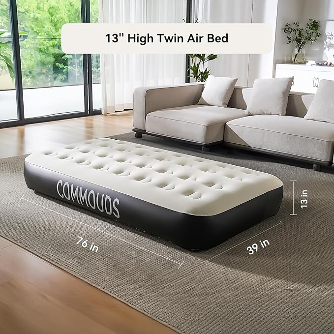 COMMOUDS Twin Air Mattress with Built-in Battery Powered Removable Pump 13 High Inflatable Mattress Portable Blow up Mattress Air Bed for Camping Home and Guest
