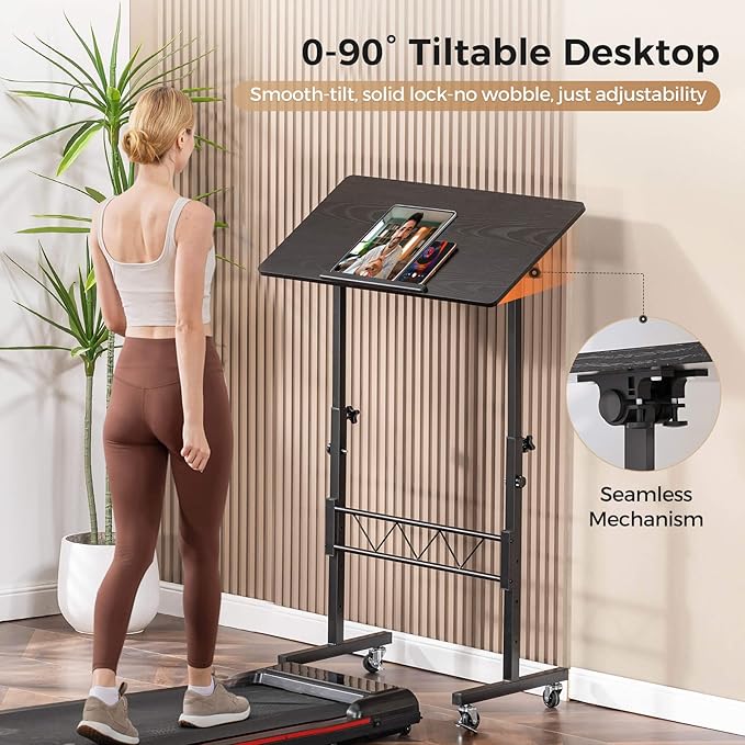 COMHOMA Small Standing Desk Adjustable Height &amp Tiltable Tabletop Mobile Stand Up Desk for Laptop Portable Computer Table for Home Office Work and Walking Pad Treadmill Height 30.7-46.4 Blac