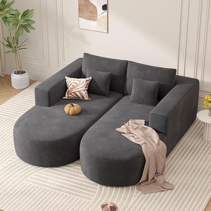 Modular Sectional Sofa BedConvertible Cloud Couches for Living Room2 Chaise Corduroy Boneless Couch Sleeper Sofa SetOversized Chaise Lounge Chair for BedroomNo Assembly RequiredGray 1PCS