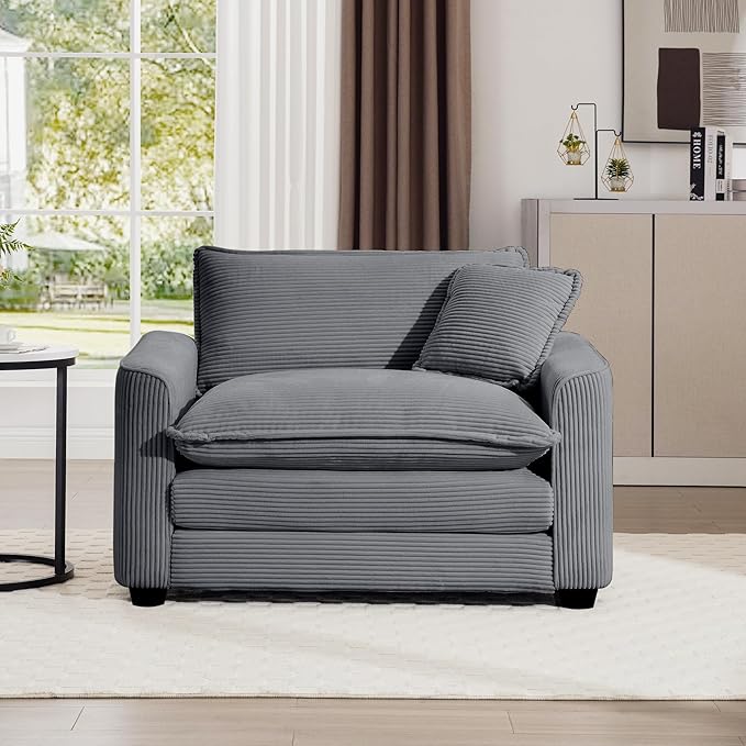 mikibama Luxury Modular Sectional Sofa Chair 45 Inch Modern Corduroy Comfy Cloud Couches for Living Room Office Bedroom Deep Sofa Chair with 1 Toss Pillows Grey