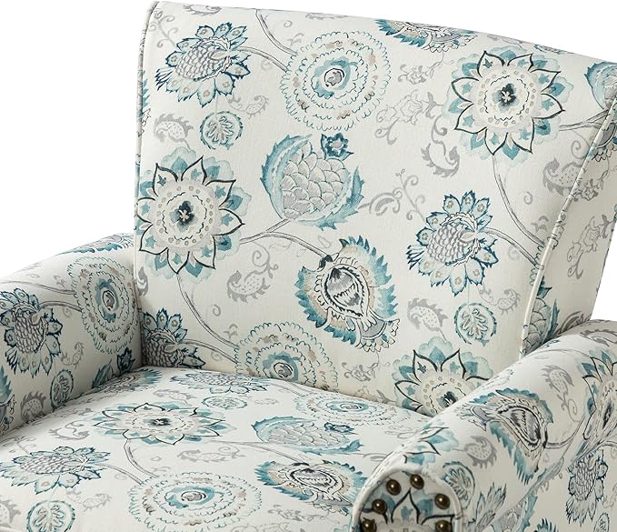 Wingback Accent Chair with Wood Legs Modern Comfy Upholstered Armchair with Removable Cushion and Nailhead Trim Floral Pattern Single Sofa Reading Chair for Living Room Bedroom