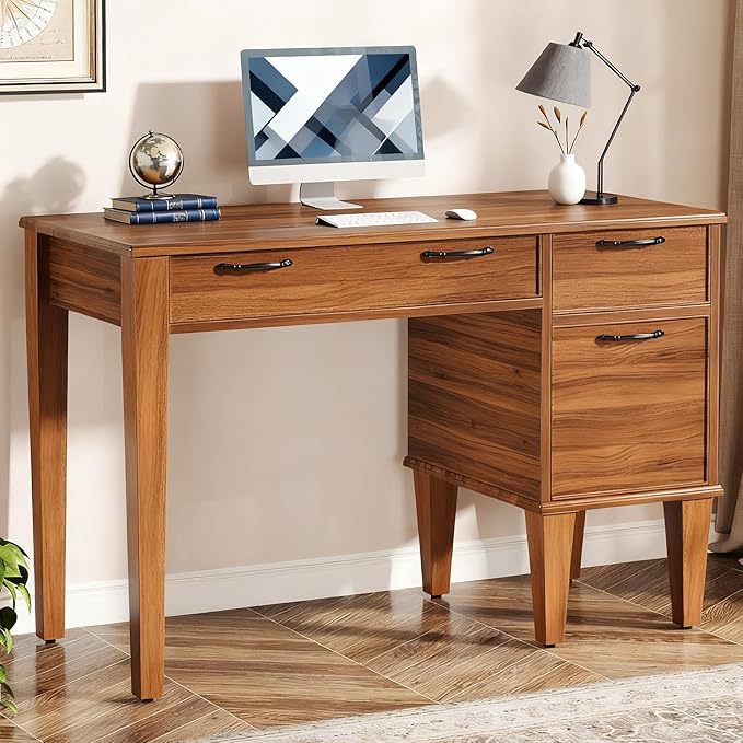 Tribesigns Farmhouse Computer Desk with 3 Drawers 47 Office Desk with File Storage Writing Table for Home Bedroom Study Room Brown