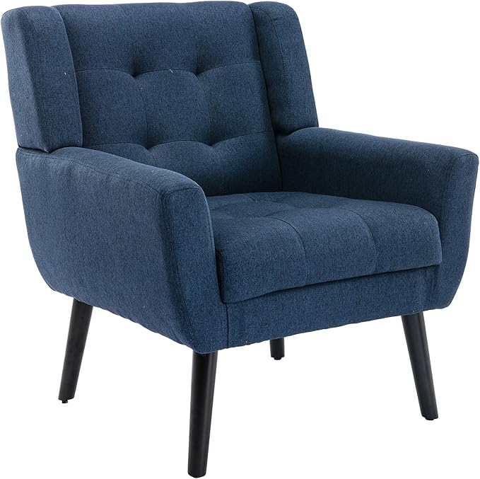 Modern Soft Linen Material Ergonomics Accent Chair Living Room Chair Bedroom Chair Home Chair with Black Legs for Indoor Home