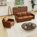 Kingfun Living Room Furniture Sets 3 Seater Couch and Loveseat Mid Century Modern Sofa Set Faux Leather Couch with Solid Wood Frame for Living Room &amp Bedroom Dark Brown