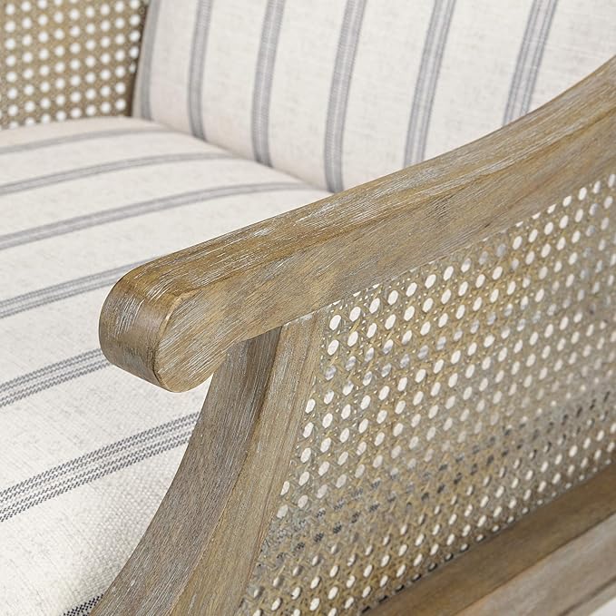 Martha Stewart Isla Accent Chairs for Living Room with Solid Wood Frame Cane Webbed Swoop Track Arms Turned Legs Farmhouse Coastal Cottage Deep Seating Lounge - Reclaimed Wood Beige