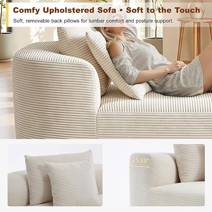 Chaise Lounge Chair Indoor 67.5 Oversized Boneless Couch Could Comfy Upholstered Sleeper Sofa Bed Corduroy Plush Modern Curved Floor Sofas Chair with 2 Pillows for Readng Living Room Bedroom Apartment