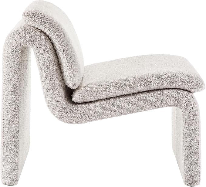 Modway Lume Curved Lounge Chair in Parchment Boucle Fabric – Modern Upholstered Armless Accent Chair with Padded Cushion - Unique Slipper Chair for Bedroom or Living Room