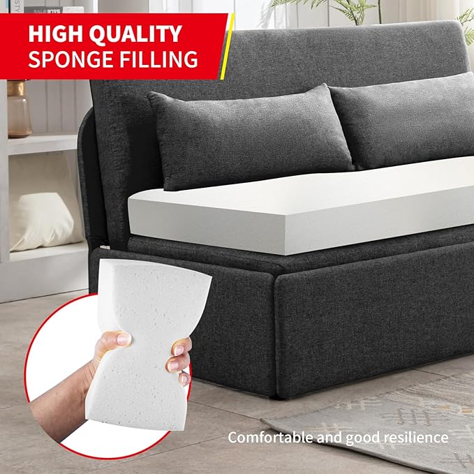PUREMIND Twin Size Pull Out Sleeper Sofa Bed Linen Convertible Small Sofa Beds with Foldable Mattress Chair Bed Couch Pull Out Beds with 2 Cushions for Small Place Apartment Office