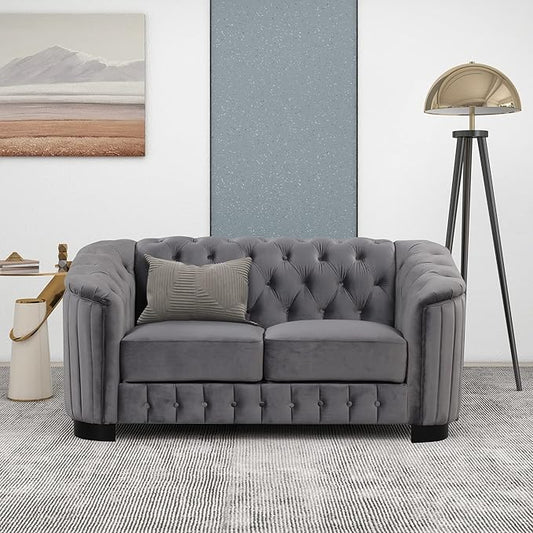 64.3 Velvet Upholstered Loveseat SofaModern Loveseat Sofa with Thick Removable Seat Cushion for Living RoomBedroomor Small SpaceGrey