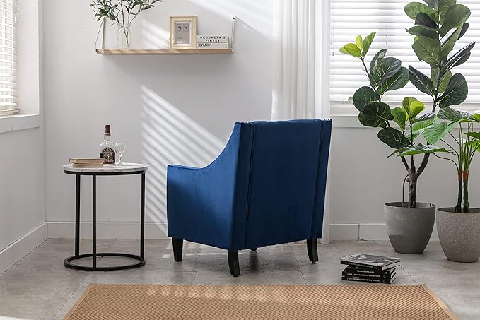 Velvet Accent Chair Modern and Cozy Sofa Chair with Wood Legs Tufted Accent Armchair for Living Room/Bedroom/Office/Guest Room SapphireBlue