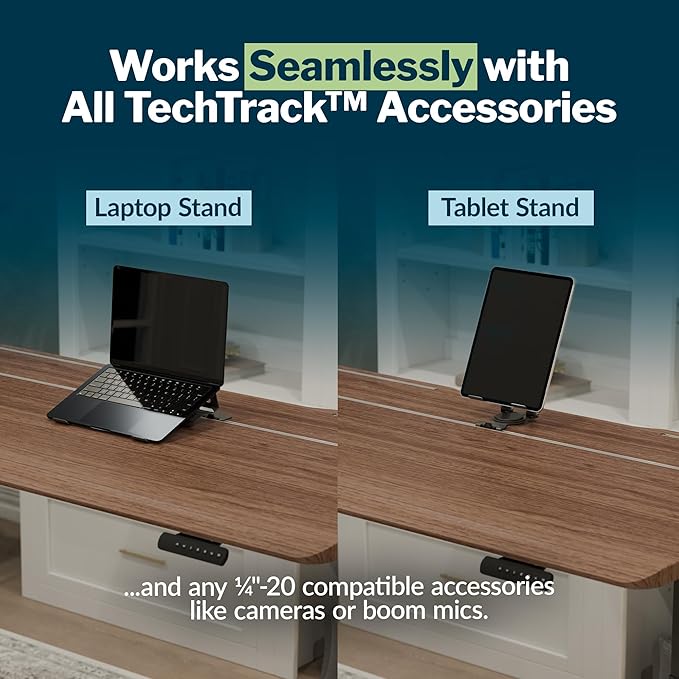 Vari ComfortEdge 60x30 Inch Adjustable Electric Standing Desk with TechTrack – Sit Stand VariDesk with Memory Presets Included Phone Stand &amp Shelf 200 LB Capacity Tool-Free Assembly (Walnut)