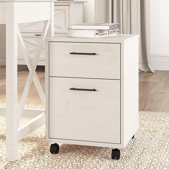 Bush Furniture Key West 2 Drawer Rolling File Cabinet in Linen White Oak Mobile Organization for Home Office Small Under Desk Storage on Wheels