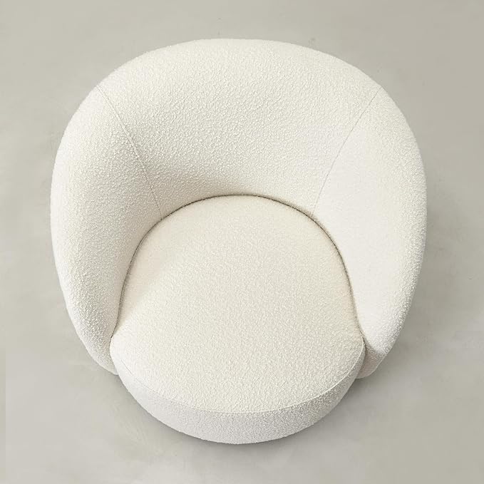 KINWELL 34 W Mid Century Modern Swivel Barrel Chair Round Upholstered Boucle Swivel Accent Chairs No Assembly Sofa Chair for Living Room Bedroom Reading Apartment Lounge Nursery(Cream)
