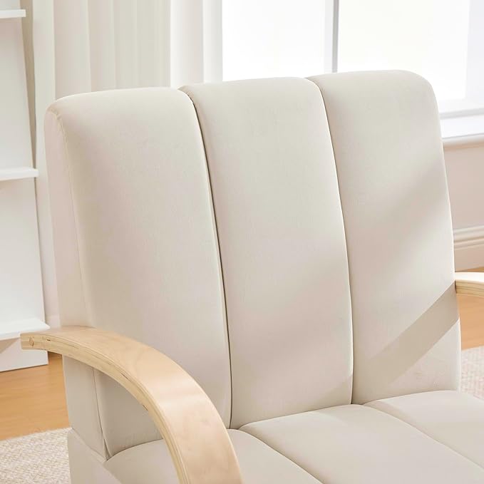 KEIKI 30.3 W Upholstered Swivel Accent Chair Modern Velvet Sofa Chair with Solid Wood Armrests and Channel Tufted Back Single Sofa Armchair for Living Room Bedroom Office Beige
