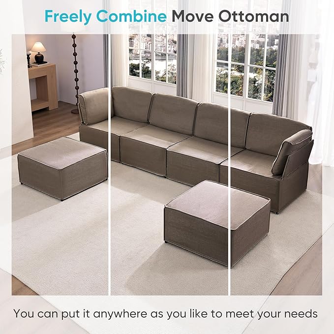 CECER Modular Sectional Sofa U Shaped Convertible Couch Sofa with Reversible Chaises Queen Sleeper Sofa Modular Oversized Sofa Couches for Living Room (Brown)